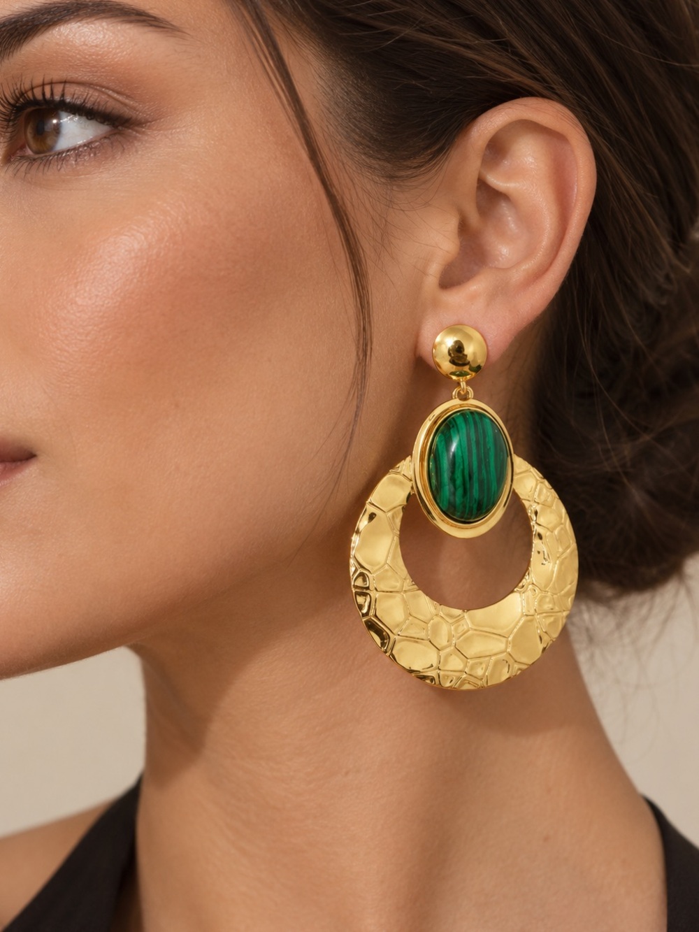 Green Stone Gold Statement Earrings